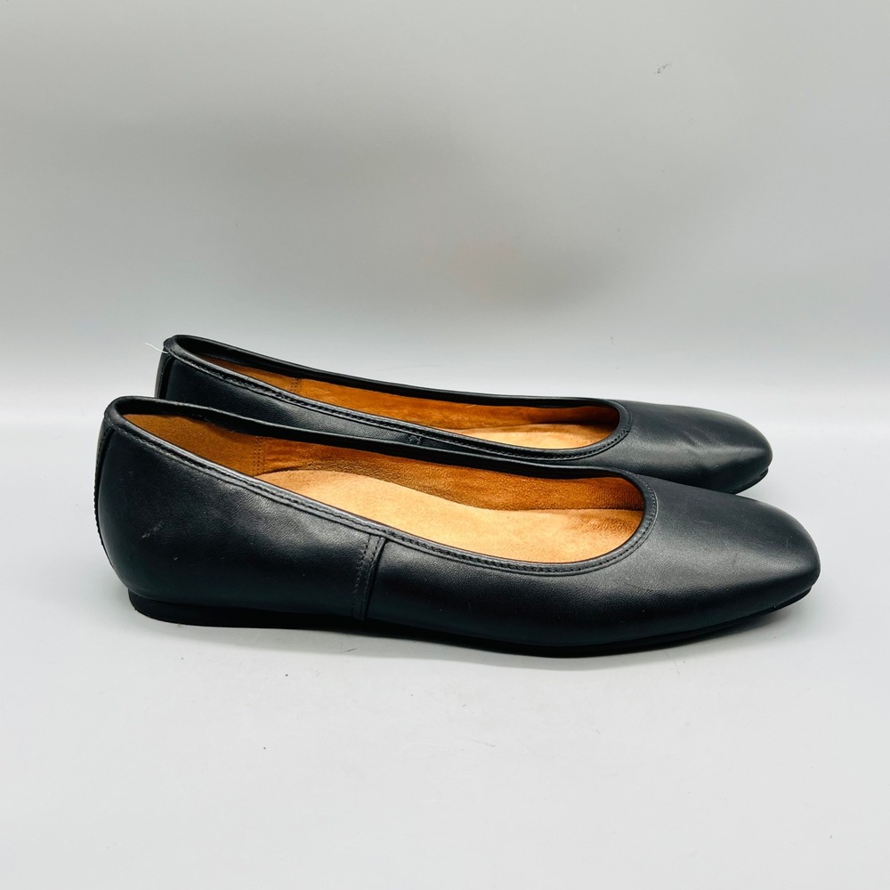 Vionic Shoes Women 9 Black Leather Orinda Ballet Flat Square Toe Slip On Comfort